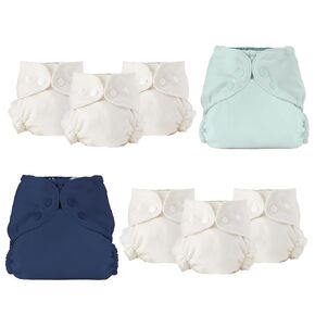Esembly Cloth Diaper Bundle: 6-Pack Organic Inners, 2 Waterproof Outers (Mist and Ink, Size 2)