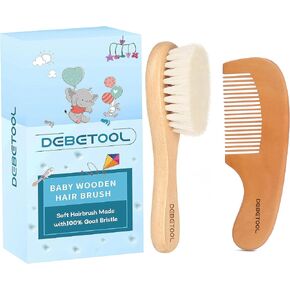 Baby Hair Bush and Comb Set - Wooden Baby Hair Brush Set with Soft Goat Bristle and Baby Comb for Newborns & Toddlers, Ideal for Promotes Healthy Hair Growth, Cradle Cap