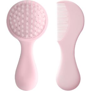 Baby Hair Comb Set Soft Baby Hair Brush Baby Comb Hair Comb Set Newborn Baby Hair Brush and Comb Set Baby Care Hair Brush for Girls and Boys,Ideal Present for Baby Pink