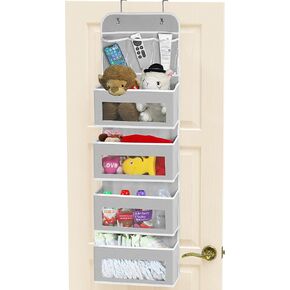 Simple Houseware Over The Door/Wall Mount 5 Clear Window Pocket Organizer, Geometric Grey