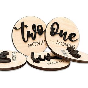 Baby Monthly Milestone, Wooden Baby Milestone Signs, Monthly Milestone Wood Discs, Baby Milestone Discs (3D Black)