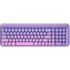 Typewriter Keyboard Wireless 2.4GHz Rechargeable Membrane Gaming Keyboard Linear Mechanical-Feel Switch Compact 106-Key with Numpad Retro Round Keycaps Ergonomic for Win/Mac, Purple