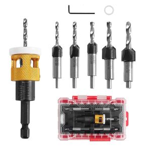 Kodilin 5PCS Countersink Drill Bit Set with Low Friction Depth Stop & Replaceable HSS M2 Drill Bit, Counter Sink Drill Bit for Wood, Plastic, Woodworking, with 1/4" Quick Change Hex Shank & Case