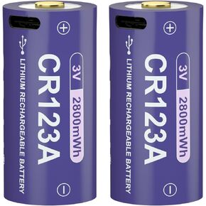 CR123A 3V Lithium Battery USB C Rechargeable CR123A Battery 2800mWh for for Streamlight SL-B9 for Streamlight TLR Series, Camera & Flashlights (2 Pack)