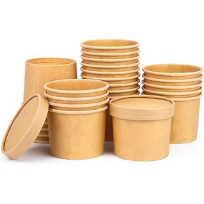 50 Pack 12 oz Paper Soup Cups with Lids, Disposable Kraft Paper Soup Bowls, Paper Soup Containers To Go, Ice Cream Containers For Dessert Yogurt Ice Cream