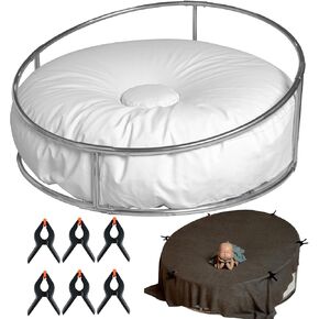 Newborn Posing Table and Beanbag(Unfilled) Round Newborn Photography Stand with 6 Clamps Baby Photoshoot Stand Backdrop Frame Infant Stainless Steel Background Station for Newborn Photo Sessions