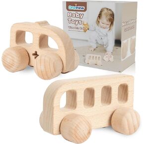 Wooden Toys Cars for Toddlers, Montessori Baby Toys for 6-12 Months, Bus & Ambulance Toy Cars, Wooden Baby Toys for 1 Year Old, Boy Nursery Decor, Educational Birthday Gift for Boys & Girls