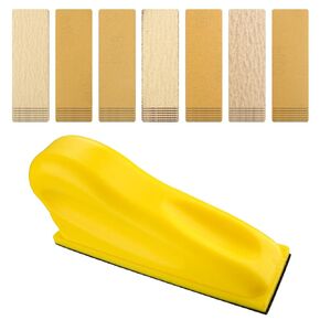 70 Sheets Yellow Micro Detail Sander Paper Kit and 3.5" x 1" Mini Sanding Block,Includes 80 to 600 Grit Sandpaper Assortment for Wood Crafts and Metal Finishing, 220 Grit, 320 Grit, 400 Grit, 600 Grit