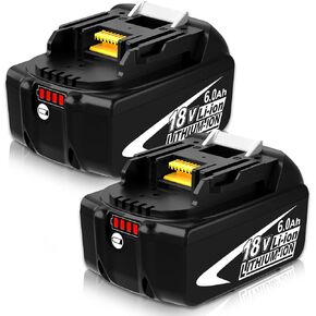 2Packs BL1860B 18 Volt 6.0Ah Replacement Battery Compatible with Makita 18V Lithium Battery BL1860 BL1850B BL1850 BL1840 BL1830 BL1820 BL1815B LXT400 with LED Indicator Cordless Power Tools (White)