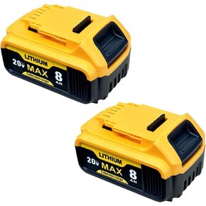 2-Pack Upgraded 8000mAh Replacment Battery for Dewalt 20V Max Battery Replace for Dewalt 20 Volt Lithium-ion DCB200 DCB201 DCB205 DCB206 Compatible with Cordless Power Tools and Chargers