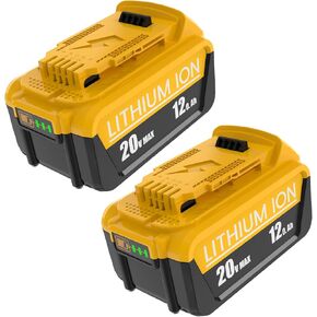 2Packs 12.0Ah Replacement for Dewalt 20V Max Battery Compatible with Dewalt 20 Volt XR Max Lithium-ion Battery DCB200 DCB205 DCB206 DCB207 DCB204 DCB201 DCB200 DCD/DCF/DCG Series Power Tools (Yellow)