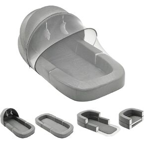 Baby Travel Bassinet Bed & Chair, Fold Out Sofa Couch Lounger with 2-1 Mosquito & Canopy, Foldable Portable Travel Cot with Foam Raised Safety Bumpers for Infant Toddlers (Grey)