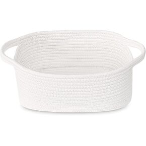 ABenkle Small White Basket, Soft Woven Storage Bins Baskets for Cat and Dog Toys Organizer, Decorative Shelves Closet Organizing Baskets Chest Box, Empty Gift Basket