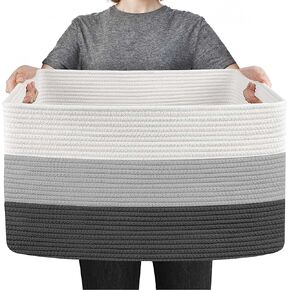 Extra Large Blanket Basket, 23.6" x 15.7" x 14.1" Woven Blanket Storage for Living Room, Wicker Throw Pillow Shoe Holder Bin, Big Kids Dog Toy Organizer, Cotton Rope Baskets for Organizing in Kuwait