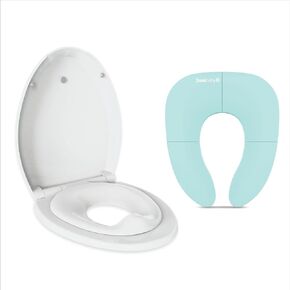 Quick Flip Elongated & Folding Travel Potty Training Seat (Aqua) Bundle Jool Baby