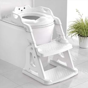 Potty Training Toilet Seat with Step Stool Ladder, Toddlers Potty Chair for Kids Boys Girls, Anti-shake Potty Training Seat with Adhesive Pad Splash Guard and Widened Pedal(Gray)