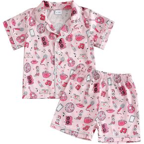 Multitrust Western Baby Girl Silk Pajamas Set Cowgirl Boot Button Up Short Sleeve Shirts Tops Shorts Satin Pj Sets Sleepwear
