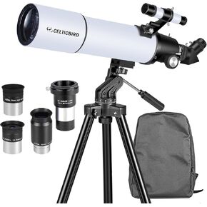 80mm Aperture 600 Refractor Telescope for Adults Astronomy Beginners with AZ Mount, Carry Bag, Phone Mount & Telescope Accessory Kit 8mm/12.5mm/32mm Plossl Eyepieces Lens and 2X Multicoated Barlow Len