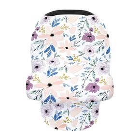 Car Seat Cover Nursing Breastfeeding Cover for Privacy Floral Print Carseat Canopy for Girls (Purple)
