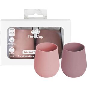 ezpz Tiny Cup2 Pack (Blush/Mauve) - 100% Silicone Training Cup for Infants - 4 months + - Designed by a Pediatric Feeding Specialist - Baby-led Weaning Essentials & Baby Gifts