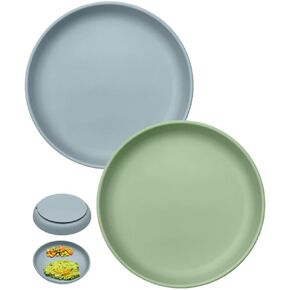 Classic Toddler Plates with Suction 2 Pcs, BPA Free Silicone Baby Suction Plates, Stick Dinner Dishes for Baby Toddler Kids, Dishwasher Safe, Stackable
