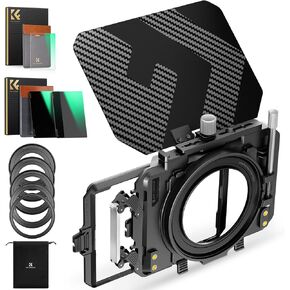 DSLR Camera Matte Box + Square ND0.9 + ND1.8+ Black Diffusion 1/4 (4 Pack) 4'' x 5.65'' Cinema Neutral Density Filters Kit for 67/72/77/82/95mm Lenses