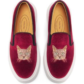 Journey West Women's Fashion Velvet Sneakers with Embroidery Comfortable Slip-On Work Shoes for Women