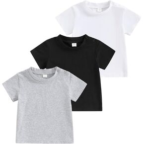 3-Pack Toddler Baby Boy Girl Short Sleeve Crew Neck T Shirt Pullover Shirts Summer Basic Tees Solid Casual Clothes