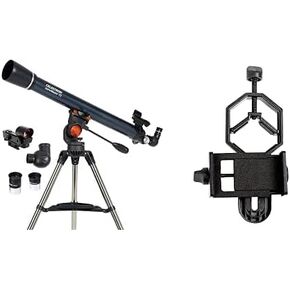 Celestron - AstroMaster 70AZ Telescope - Refractor Telescope - Adjustable Height Tripod with Basic Smartphone Adapter 1.25" Capture Your Discoveries, Black