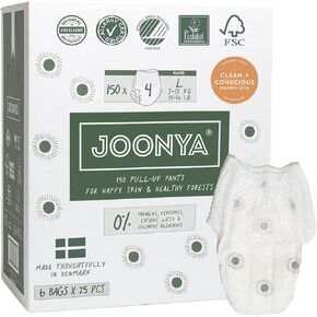 Joonya Pull-Up Pants Baby Diapers, Size 6 XXL (33+ lb) - 1 Bag of 21 - NonToxic, Eco-Friendly, Ultra Slim, Overnight Use - Made in Denmark