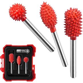 EZARC Tungsten Carbide Rotary Burr, 1/8’’ Shaft Flame Tip Wood Carving Bit, Very Coarse Engraving & Material Removal Tool with Storage Case