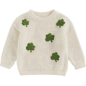 Lesimsam Toddler Baby Boy Girl St Patricks Day Outfit Lucky Clover Knit Sweater Long Sleeve Knitted Pullover Sweatshirt Top
