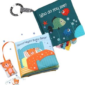 Fish Baby Crinkle Books with Teddy Bear Book Toys for Newborn Babies Infants 0-6, 6-12 and 12-18 Months, Books for 1 Year Old