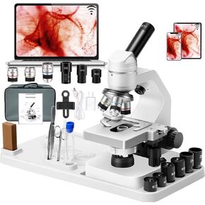 Microscope 40x-2000 مرة التكبير ، مصابيح LED العلوية والسفلية ، مرحلة الطبقة المزدوجة ، طلاب المدارس الأولية والثانوية ، المجهر المركب للأطفال (العدسة الإلكترونية WiFi)