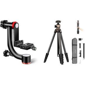 NEEWER GM101 Gimbal Tripod Head Professional Heavy Duty Aluminum Alloy with Arca Type Quick Release Plate, Smoother 360° Panoramic Shooting for DSLR Camera, LITETRIP LT35 61" Travel Tripod Included