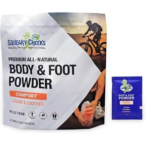 Squeaky Sticks – Comfort Blend, Talc-Free, All Natural Convenient Single-Use Powder Sachets for Travel, Outdoors & On-The-Go Freshness Relief from Chafing Sweat and Odor (6g X 30 Pack)