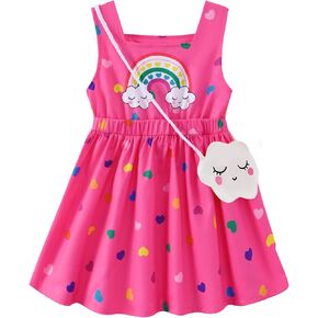 Toddler Girls Spring Dress Little Girl Rainbow Summer Dresses for Girls Sleeveless Sundress with Bag Outfits