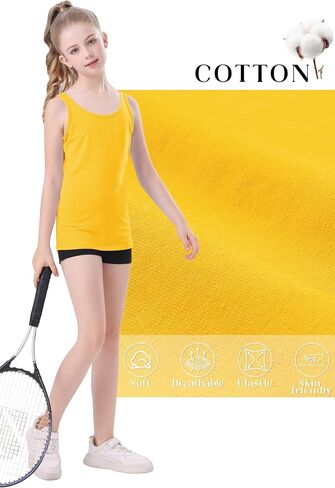 QBK 2T-13Years Girls Tank Tops Cotton Dance Tank Tops Basic Undershirts Sleeveless Tops for Gymnastics Ballet Dancewear in Saudi Arabia