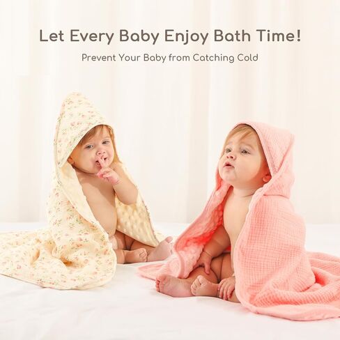 Baby Bath Towels for Newborn 100% Muslin Cotton and Minky Dot Fabric Neutral Hooded Baby Towels Set 2 Pack for Boys Girls Ultra Soft and Absorbent 30 x 30 Inch Pink & Tulip in Saudi Arabia