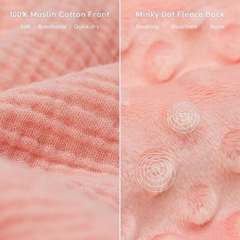 Baby Bath Towels for Newborn 100% Muslin Cotton and Minky Dot Fabric Neutral Hooded Baby Towels Set 2 Pack for Boys Girls Ultra Soft and Absorbent 30 x 30 Inch Pink & Tulip in Saudi Arabia