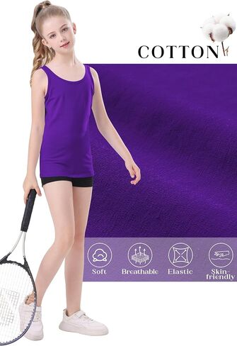 QBK 2T-13Years Girls Tank Tops Cotton Dance Tank Tops Basic Undershirts Sleeveless Tops for Gymnastics Ballet Dancewear in Saudi Arabia
