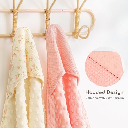 Baby Bath Towels for Newborn 100% Muslin Cotton and Minky Dot Fabric Neutral Hooded Baby Towels Set 2 Pack for Boys Girls Ultra Soft and Absorbent 30 x 30 Inch Pink & Tulip in Saudi Arabia