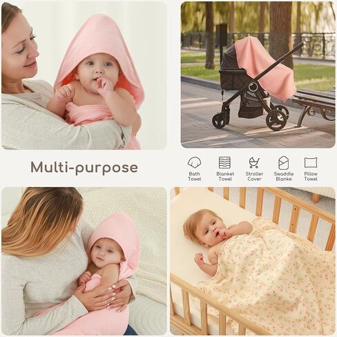 Baby Bath Towels for Newborn 100% Muslin Cotton and Minky Dot Fabric Neutral Hooded Baby Towels Set 2 Pack for Boys Girls Ultra Soft and Absorbent 30 x 30 Inch Pink & Tulip in Saudi Arabia