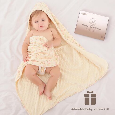 Baby Bath Towels for Newborn 100% Muslin Cotton and Minky Dot Fabric Neutral Hooded Baby Towels Set 2 Pack for Boys Girls Ultra Soft and Absorbent 30 x 30 Inch Pink & Tulip in Saudi Arabia