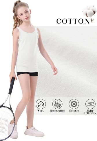 QBK 2T-13Years Girls Tank Tops Cotton Dance Tank Tops Basic Undershirts Sleeveless Tops for Gymnastics Ballet Dancewear in Saudi Arabia