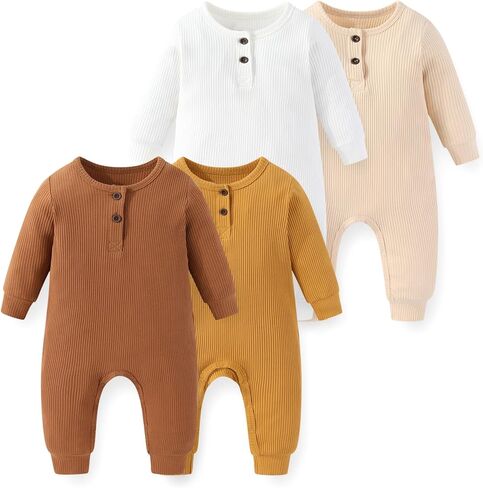 Unisex Long Sleeve 4-Pack Baby Romper infant Boy Girl Jumpsuits 0-24Months New Born Outfits in Kuwait