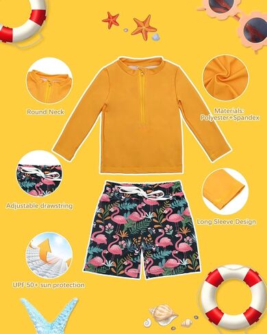 ALVABABY Long Sleeve Baby/Toddler Boys' Rash Guard Sets,Boy Swimsuit UPF 50+ Sun Protection 2 Piece Bathing Suit in Saudi Arabia
