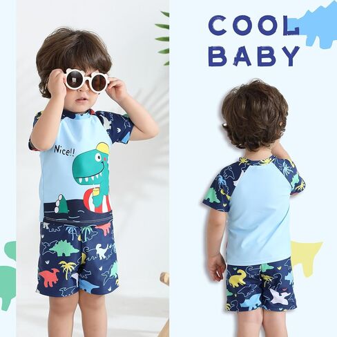 Toddler Baby Boy Rash Guard Swimsuit Cartoon Sea Animal Printings Two Pieces Swimwear Kids Bathing Suit in Kuwait