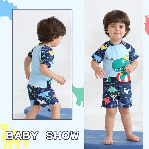 Toddler Baby Boy Rash Guard Swimsuit Cartoon Sea Animal Printings Two Pieces Swimwear Kids Bathing Suit in Kuwait
