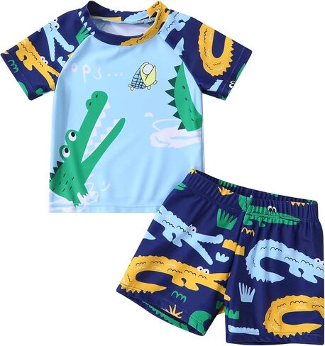 Toddler Baby Boy Rash Guard Swimsuit Cartoon Sea Animal Printings Two Pieces Swimwear Kids Bathing Suit in Kuwait